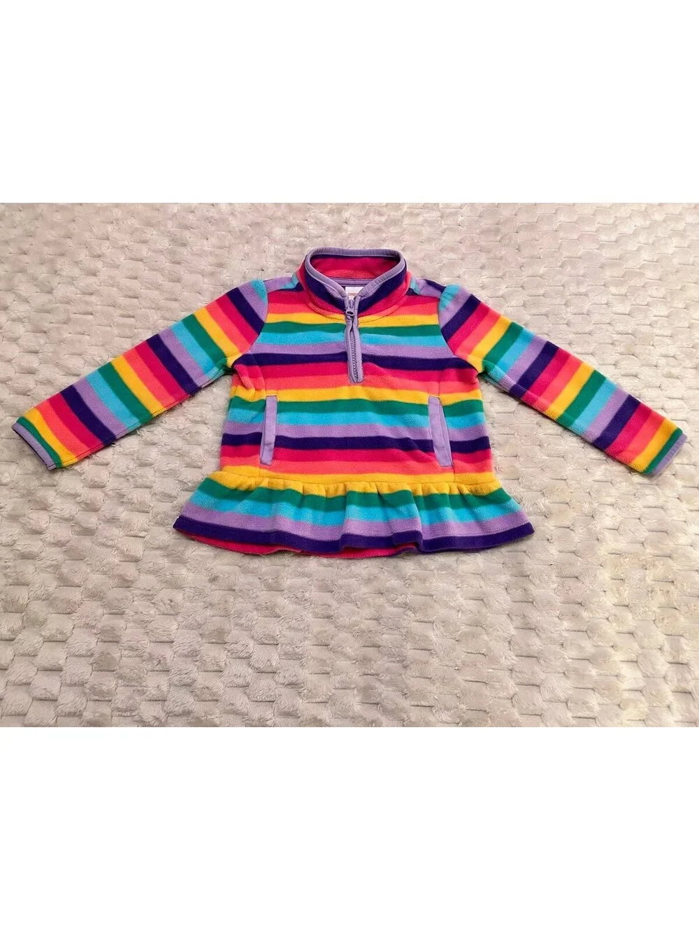 Gymboree Girls Rainbow Stripe Peplum Fleece 1/2 Zip Pullover Jacket /Top (3T)